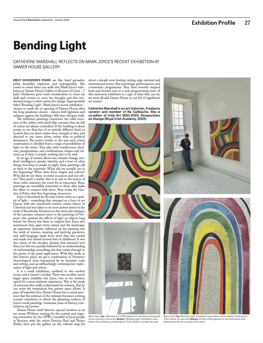 Bending Light newspaper article by Catherine Marshall, VAI Bulletin 2023